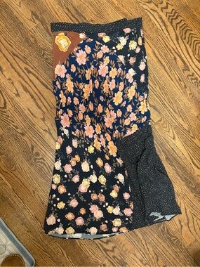 Kachel Patchwork Floral Midi Skirt in Navy, Peach & Black